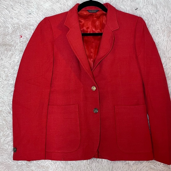 Vintage Buraks Red Linen Blazer Coat Small - Picture 7 of 16